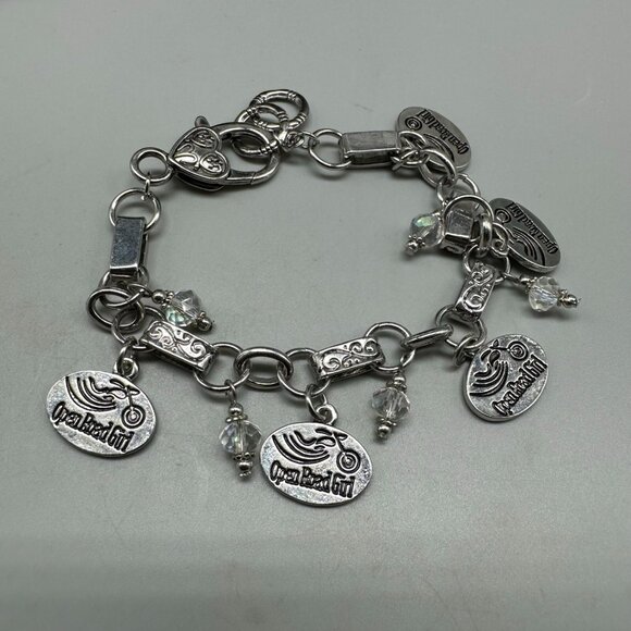 3/$30 Open Road Girl Charm Bracelet Motorcycle Biker Silver Clear Beads 8 Inch - Picture 1 of 9